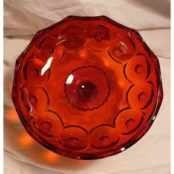12" L.E. Smith Ruby Red Moon & Star Footed Candy Dish w/ Lid UV GLOW - Picture 6 of 8